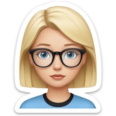 Blonde white girl with light blue eyes and black rimmed glasses sticker