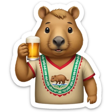 Capibara drink modelo beer with a Méxican shirt sticker