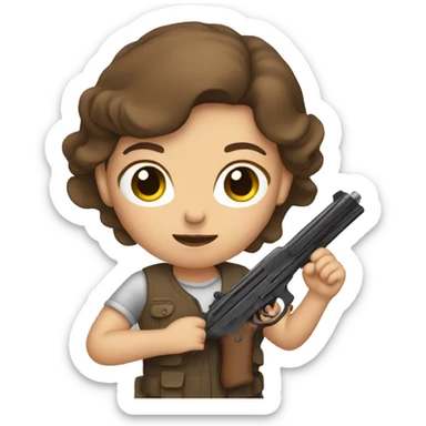 girl with brown hair holding gun up sticker