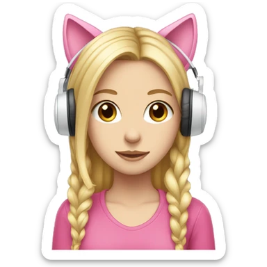 white girl with long blonde hair wearing pink cat ear headphones  sticker