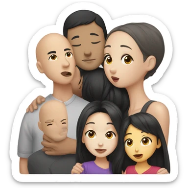 Asian girl dark hair kissing mixed bald man sticker