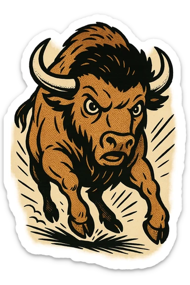 A light brown buffalo charging head on sticker
