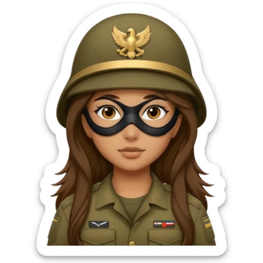 girl soldier with masks and long brown hair sticker