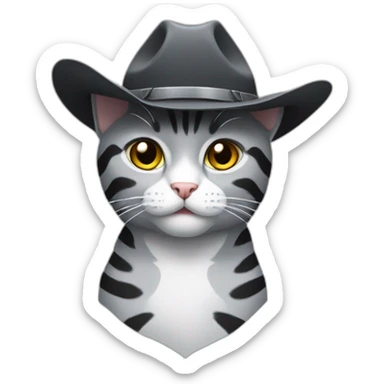 Gray cat with black stripes and cowboy hat sticker