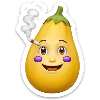 Yellow emoji smoking an eggplant sticker
