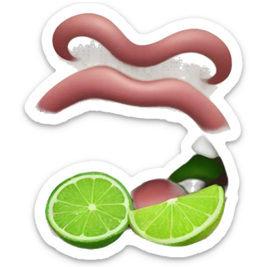 mouth with dark green lips biting into a lime with teeth showing sticker