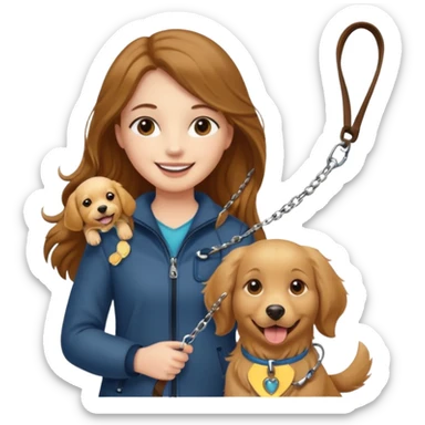 Girl holding dog in leash sticker