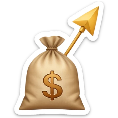 Generate a arrow increasing upwards in a light brown beige with a same coloured money sack next to it  sticker