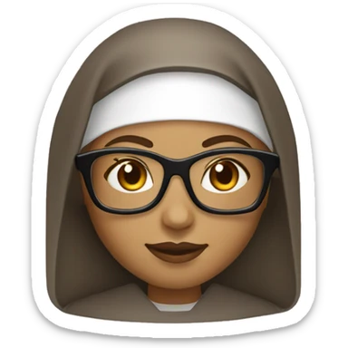 Female nun medium skin tone with curly hair wearing spike Lee glasses  sticker