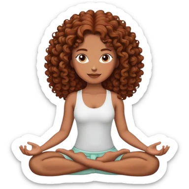 Женщина в позе лотоса с кудрявыми каштановыми волосами sticker
