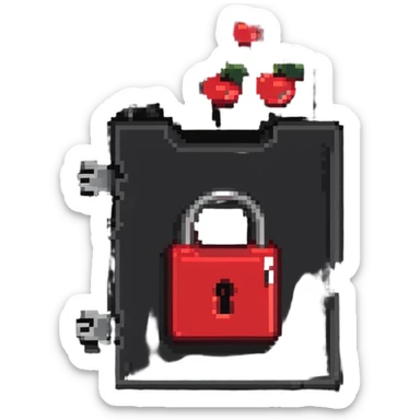Red document with cherry-shaped lock, secure red digital file with cherry padlock sticker