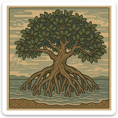 mangrove tree, ukiyo-e style sticker