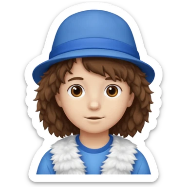 brown fluffy hair kid with blue and white hat sticker