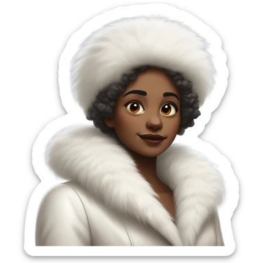 a girl with a white big fluffy fur hat and white fur coat, Ada Gladys Killins, aestheticism, a character portrait sticker