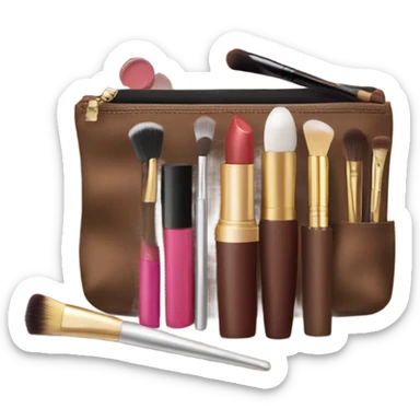 Brown Cosmetic Bag with cosmetics sticker
