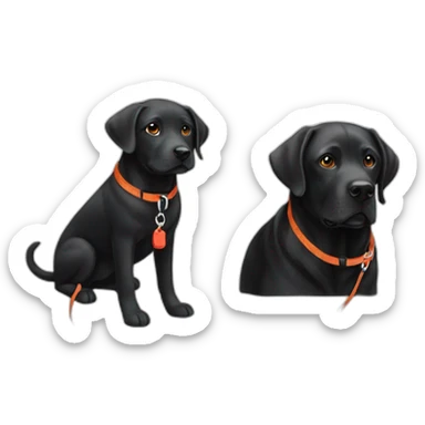 Black and an orange labrador with red leash sticker