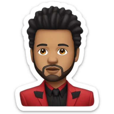 The Weeknd with a red suit and a bandage on the nose sticker