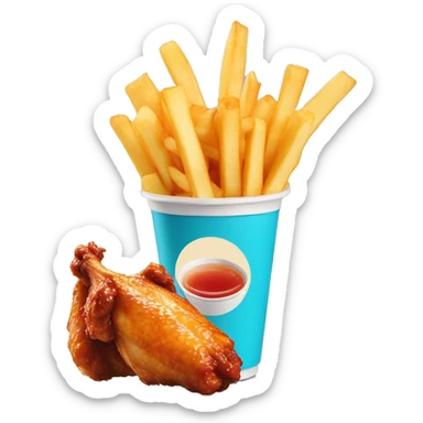 Chicken wings with fries and bubble tea sticker