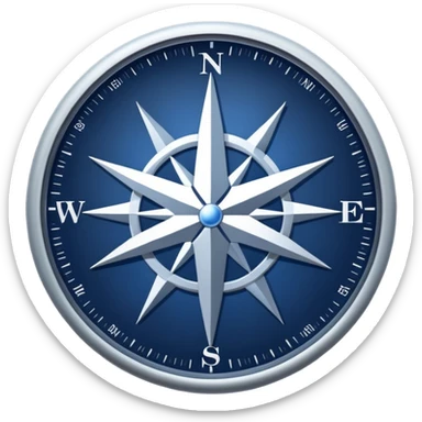 A compass that also resembles an eight pointed star
Silvery colors
Dark blue background sticker