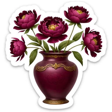 burgundy peonies in a vintage vase sticker