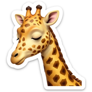 Meme-Worthy Cute Sleeping Giraffe Portrait Emoji, Head resting peacefully with a contented smile, showcasing a slender, elegant build and a luxuriously soft, patterned Fur, eyes shut in a serene, restful nap, Simplified yet hilariously adorable features, highly detailed, glowing with a soft, drowsy light, high shine, relaxed and utterly lovable, stylized with an air of playful laziness, bright and heartwarming, soft glowing outline, capturing the essence of a comically sleepy giraffe, so meme-worthy it feels like it could instantly become the next viral sensation of adorable slumber! sticker
