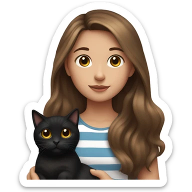 Girl with long brown hair holding one black cat and one striped cat  sticker