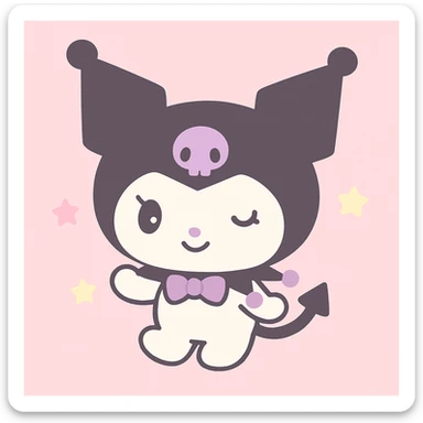 Kuromi character, classic Sanrio style, winking, purple and black outfit sticker