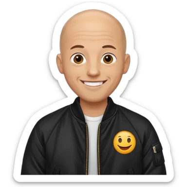 bald man in black bomber jacket sticker