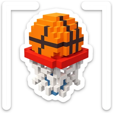 Voxel-style basketball in a net, no background, variation 8. sticker