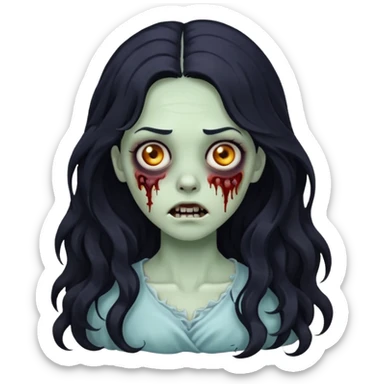 zombie girl with long wavy black hair sticker