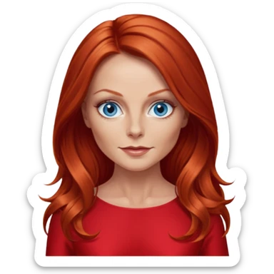 Geri Halliwel with long red hair, blue eyes, red outfit sticker