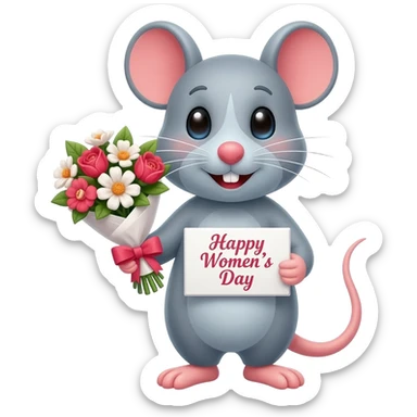mouse with flowers wishing happy womens day sticker