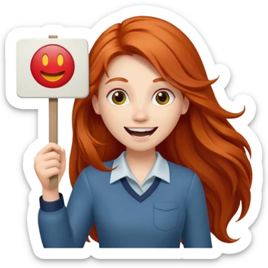 Excited long haired redhead holding a sign that says GTSY sticker