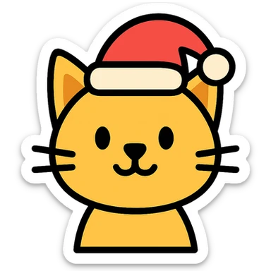 color outline icon of a cat with a red hat sticker