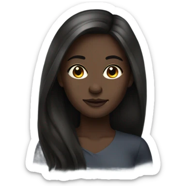 stylish dark-skinned female portrait straight long hair  sticker