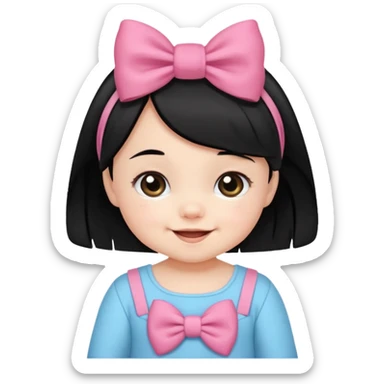 Adorable cute tiny baby girl with black hair wearing a bow tiny smiling  sticker