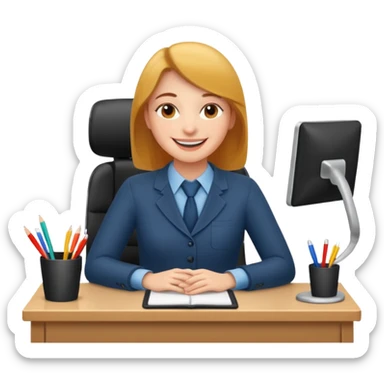 happy employee sitting at a desk sticker