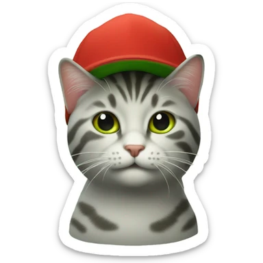 The cat in the bottom of the red cap with a green pattern   sticker