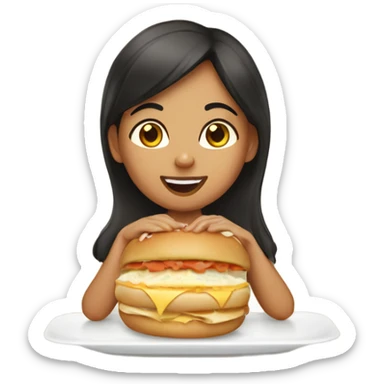 Hispanic girl eating and bagel egg and cheese sticker