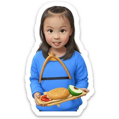 realistic portrait of girl eating sticker