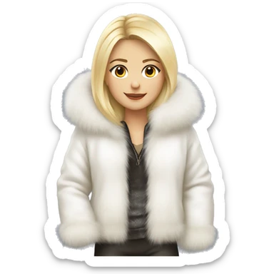 White Fur coat with a pretty blonde girl wearing it sticker