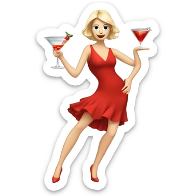 white woman red dress dancing with martini sticker