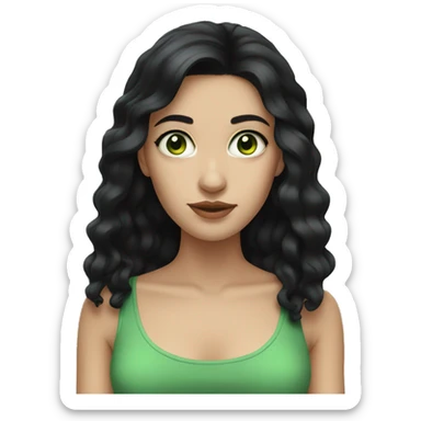 pale young woman with black hair, green eyes sticker