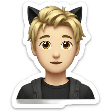 Japanese boy, with black cat ears and a cute hair style in black sticker