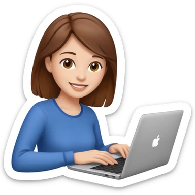 happy woman with brown hair using laptop sticker