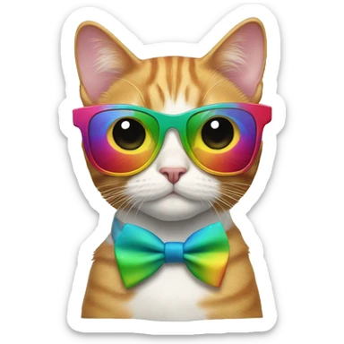 Rainbow Cat with sunglasses and bow tie  sticker