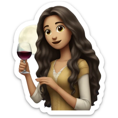 Long-haired Brunette Girl underneath the moonlight with wineglass in hand sticker