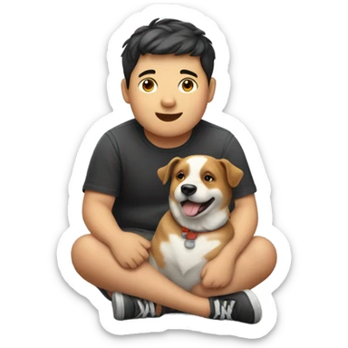 a fat boy with dog on  sticker