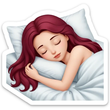 A beautiful, burgundy long haired girl sleeping in bed sticker