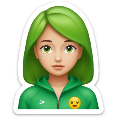 ​"A mosaic portrait of a girl in a green tracksuit, made of tiny emojis, digital art style, pixelated emoji textures, vibrant colors, creative composition." sticker